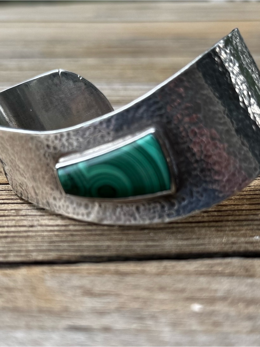 Vintage Sterling Silver Malachite Cuff Bracelet Signed Heavy 75g